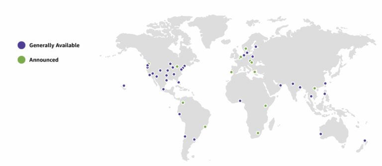AWS regions and Availability zones map