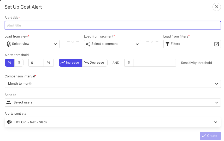 Holori Alerts for cost monitoring