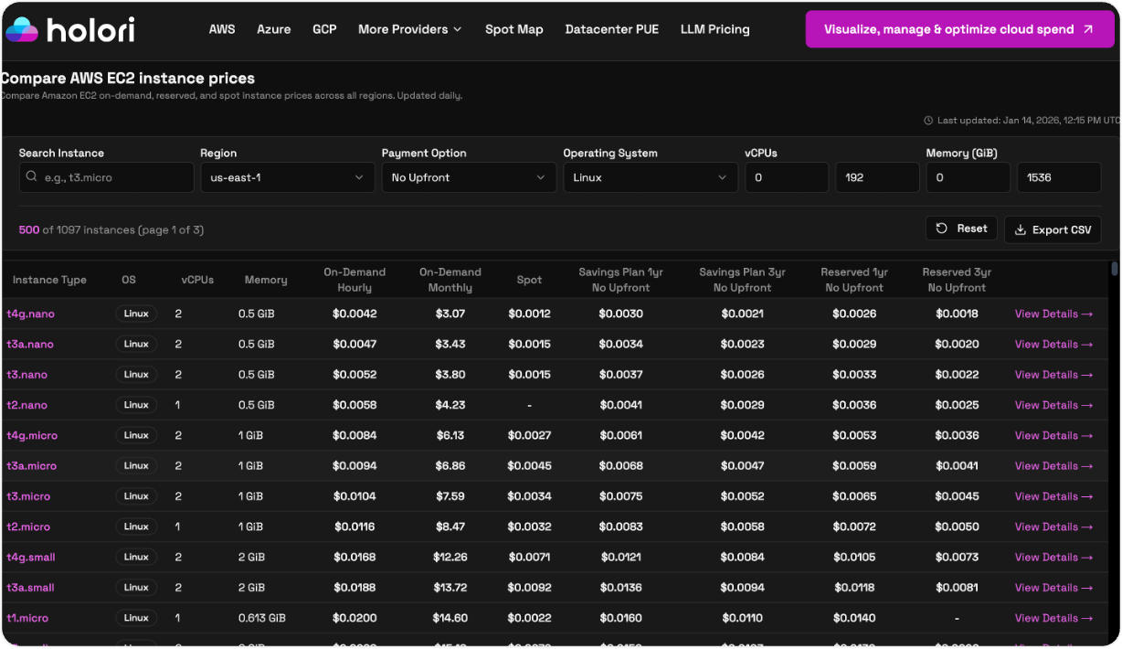 Holori - Ultimate AWS pricing calculator