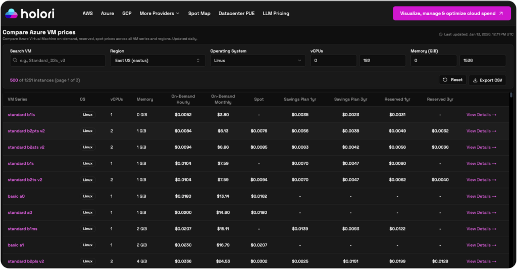 Azure pricing calculator to compare all VM prices and purchase models