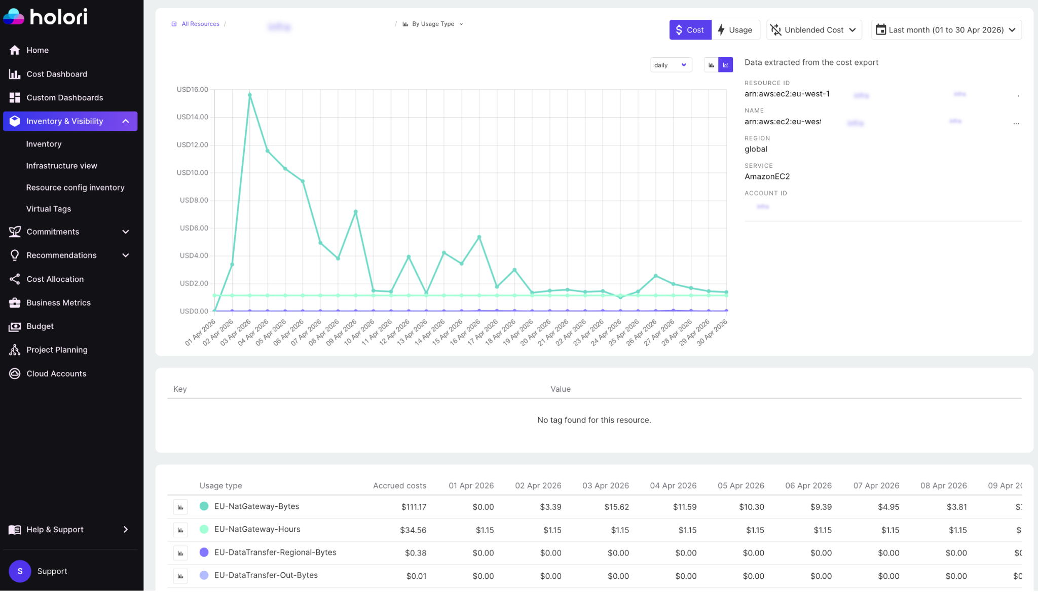 Holori EC2 usage cost